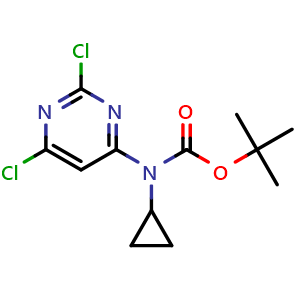 Chemical structure of tert-Butyl cyclopropyl(2,6-dichloropyrimidin-4-yl)carbamate , CAS 270929-31-2, AChemBlock AD272689
