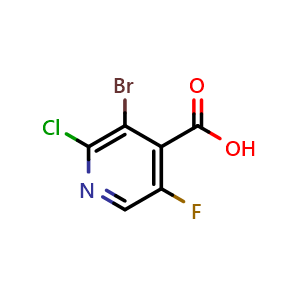 Chemical structure of 3-bromo-2-chloro-5-fluoroisonicotinic acid , CAS 3033390-19-8, AChemBlock AD272695