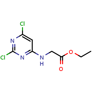 Chemical structure of Ethyl (2,6-dichloropyrimidin-4-yl)glycinate , CAS 61018-58-4, AChemBlock AD272709