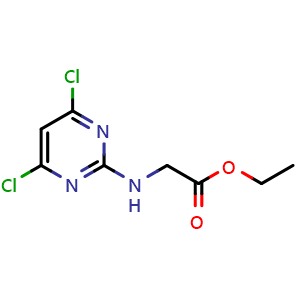 Chemical structure of Ethyl (4,6-dichloropyrimidin-2-yl)glycinate , CAS 61018-59-5, AChemBlock AD272710