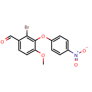 Chemical structure of 2-bromo-4-methoxy-3-(4-nitrophenoxy)benzaldehyde , CAS 685873-72-7, AChemBlock AD272715