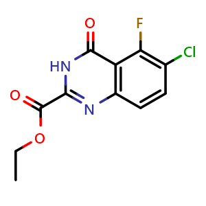 Chemical structure of Ethyl 6-chloro-5-fluoro-4-oxo-3,4-dihydroquinazoline-2-carboxylate , CAS 869297-83-6, AChemBlock AD272722
