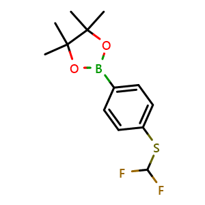 Chemical structure of 2-(4-((Difluoromethyl)thio)phenyl)-4,4,5,5-tetramethyl-1,3,2-dioxaborolane , CAS 1026796-82-6, AChemBlock AD272734