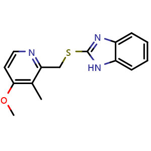 Chemical structure of 2-(((4-methoxy-3-methylpyridin-2-yl)methyl)thio)-1H-benzo[d]imidazole , CAS 102804-82-0, AChemBlock AD272735