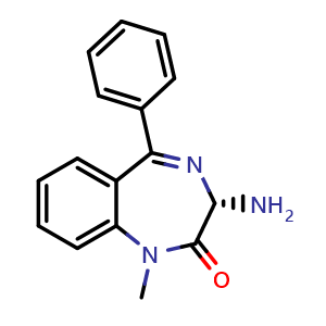 Chemical structure of (S)-3-Amino-1-methyl-5-phenyl-1,3-dihydro-2H-benzo[e][1,4]diazepin-2-one , CAS 103343-66-4, AChemBlock AD272738