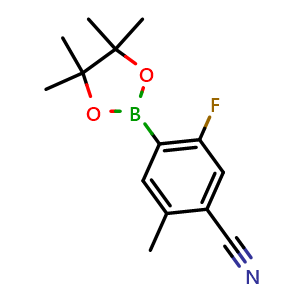 Chemical structure of 5-Fluoro-2-methyl-4-(4,4,5,5-tetramethyl-1,3,2-dioxaborolan-2-yl)benzonitrile , CAS 1192023-08-7, AChemBlock AD272755