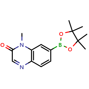 Chemical structure of 1-Methyl-7-(4,4,5,5-tetramethyl-1,3,2-dioxaborolan-2-yl)quinoxalin-2(1H)-one , CAS 1209498-38-3, AChemBlock AD272760