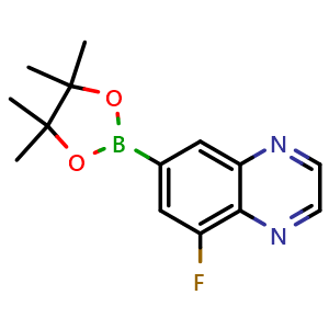 Chemical structure of 5-Fluoro-7-(4,4,5,5-tetramethyl-1,3,2-dioxaborolan-2-yl)quinoxaline , CAS 1210048-06-8, AChemBlock AD272761