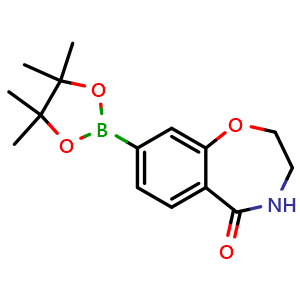 Chemical structure of 8-(4,4,5,5-Tetramethyl-1,3,2-dioxaborolan-2-yl)-3,4-dihydrobenzo[f][1,4]oxazepin-5(2H)-one , CAS 1215007-08-1, AChemBlock AD272762