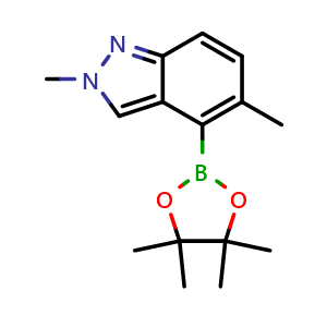 Chemical structure of 2,5-Dimethyl-4-(4,4,5,5-tetramethyl-1,3,2-dioxaborolan-2-yl)-2H-indazole , CAS 1260909-36-1, AChemBlock AD272768