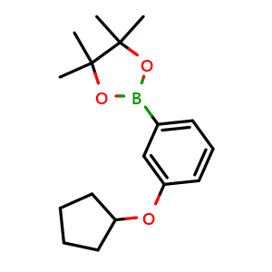 Chemical structure of 2-(3-(Cyclopentyloxy)phenyl)-4,4,5,5-tetramethyl-1,3,2-dioxaborolane , CAS 1346706-39-5, AChemBlock AD272778