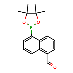 Chemical structure of 5-(4,4,5,5-Tetramethyl-1,3,2-dioxaborolan-2-yl)-1-naphthaldehyde , CAS 1353556-08-7, AChemBlock AD272781