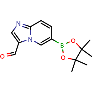 Chemical structure of 6-(Tetramethyl-1,3,2-dioxaborolan-2-yl)imidazo[1,2-a]pyridine-3-carbaldehyde , CAS 1356400-67-3, AChemBlock AD272782