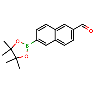 Chemical structure of 6-(Tetramethyl-1,3,2-dioxaborolan-2-yl)naphthalene-2-carbaldehyde , CAS 1381940-44-8, AChemBlock AD272785