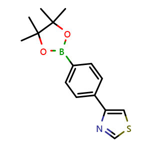 Chemical structure of 4-(4-(4,4,5,5-Tetramethyl-1,3,2-dioxaborolan-2-yl)phenyl)thiazole , CAS 1381948-96-4, AChemBlock AD272786