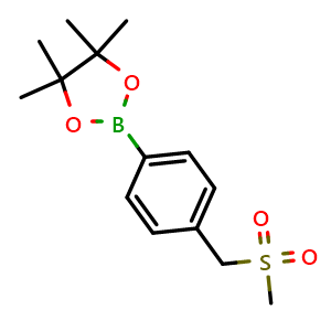 Chemical structure of 4,4,5,5-Tetramethyl-2-(4-((methylsulfonyl)methyl)phenyl)-1,3,2-dioxaborolane , CAS 1383968-45-3, AChemBlock AD272788