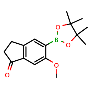 Chemical structure of 6-Methoxy-5-(4,4,5,5-tetramethyl-1,3,2-dioxaborolan-2-yl)-2,3-dihydro-1H-inden-1-one , CAS 1395060-57-7, AChemBlock AD272790