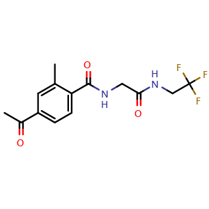Chemical structure of 4-Acetyl-2-methyl-N-(2-oxo-2-((2,2,2-trifluoroethyl)amino)ethyl)benzamide , CAS 1422465-93-7, AChemBlock AD272798