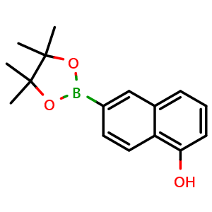Chemical structure of 6-(4,4,5,5-Tetramethyl-1,3,2-dioxaborolan-2-yl)naphthalen-1-ol , CAS 1426082-80-5, AChemBlock AD272803