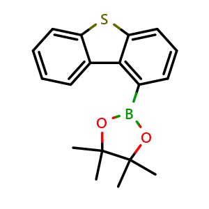 Chemical structure of 2-(Dibenzo[b,d]thiophen-1-yl)-4,4,5,5-tetramethyl-1,3,2-dioxaborolane , CAS 1434286-69-7, AChemBlock AD272806