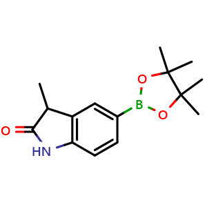 Chemical structure of 3-Methyl-5-(4,4,5,5-tetramethyl-1,3,2-dioxaborolan-2-yl)indolin-2-one , CAS 1446443-34-0, AChemBlock AD272809