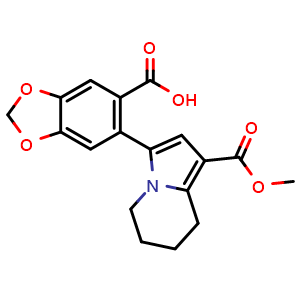 Chemical structure of 6-(1-(Methoxycarbonyl)-5,6,7,8-tetrahydroindolizin-3-yl)benzo[d][1,3]dioxole-5-carboxylic acid , CAS 1448525-06-1, AChemBlock AD272810