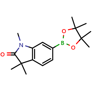 Chemical structure of 1,3,3-Trimethyl-6-(4,4,5,5-tetramethyl-1,3,2-dioxaborolan-2-yl)indolin-2-one , CAS 1491167-08-8, AChemBlock AD272814