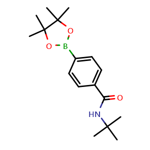 Chemical structure of N-(tert-Butyl)-4-(4,4,5,5-tetramethyl-1,3,2-dioxaborolan-2-yl)benzamide , CAS 1509932-20-0, AChemBlock AD272815