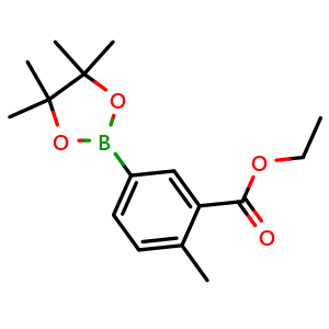 Chemical structure of Ethyl 2-methyl-5-(4,4,5,5-tetramethyl-1,3,2-dioxaborolan-2-yl)benzoate , CAS 1523235-52-0, AChemBlock AD272816
