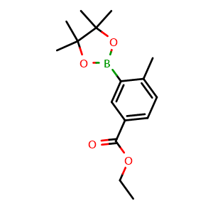 Chemical structure of Ethyl 4-methyl-3-(4,4,5,5-tetramethyl-1,3,2-dioxaborolan-2-yl)benzoate , CAS 1523236-44-3, AChemBlock AD272817