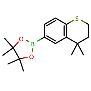 Chemical structure of 2-(4,4-Dimethylthiochroman-6-yl)-4,4,5,5-tetramethyl-1,3,2-dioxaborolane , CAS 1603162-59-9, AChemBlock AD272818