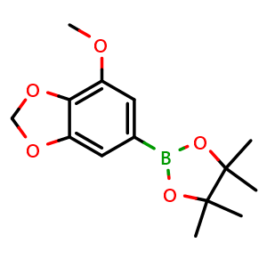 Chemical structure of 4-Methoxy-6-(4,4,5,5-tetramethyl-1,3,2-dioxaborolan-2-yl)-1,3-benzodioxole , CAS 1628572-72-4, AChemBlock AD272824