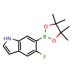 Chemical structure of 5-Fluoro-6-(4,4,5,5-tetramethyl-1,3,2-dioxaborolan-2-yl)-1H-indole , CAS 1628703-47-8, AChemBlock AD272825