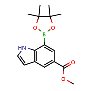 Chemical structure of Methyl 7-(4,4,5,5-tetramethyl-1,3,2-dioxaborolan-2-yl)-1H-indole-5-carboxylate , CAS 1643923-21-0, AChemBlock AD272828