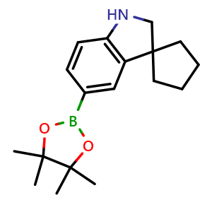 Chemical structure of 5'-(4,4,5,5-Tetramethyl-1,3,2-dioxaborolan-2-yl)spiro[cyclopentane-1,3'-indoline] , CAS 1674373-55-7, AChemBlock AD272832
