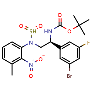 Chemical structure of tert-Butyl (S)-(1-(3-bromo-5-fluorophenyl)-2-((N-methyl-2-nitrophenyl)sulfonamido)ethyl)carbamate , CAS 1715032-60-2, AChemBlock AD272836
