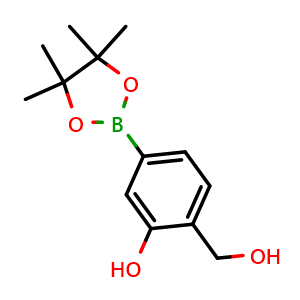 Chemical structure of 2-(Hydroxymethyl)-5-(4,4,5,5-tetramethyl-1,3,2-dioxaborolan-2-yl)phenol , CAS 1798575-89-9, AChemBlock AD272841