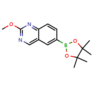 Chemical structure of 2-Methoxy-6-(4,4,5,5-tetramethyl-1,3,2-dioxaborolan-2-yl)quinazoline , CAS 1801256-51-8, AChemBlock AD272843