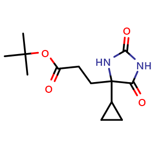 Chemical structure of tert-Butyl 3-(4-cyclopropyl-2,5-dioxoimidazolidin-4-yl)propanoate , CAS 1957283-10-1, AChemBlock AD272866