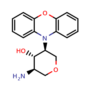 Chemical structure of (3R,4S,5S)-3-Amino-5-(10H-phenoxazin-10-yl)tetrahydro-2H-pyran-4-ol , CAS 2088957-22-4, AChemBlock AD272878