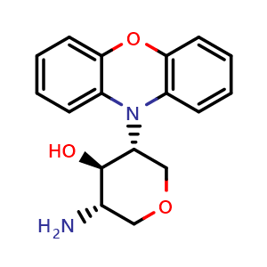 Chemical structure of (3S,4R,5R)-3-Amino-5-(10H-phenoxazin-10-yl)tetrahydro-2H-pyran-4-ol , CAS 2088957-26-8, AChemBlock AD272879