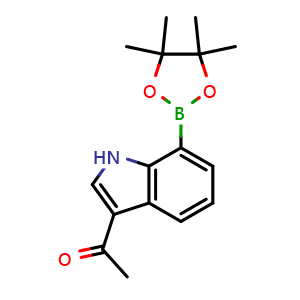 Chemical structure of 1-(7-(4,4,5,5-Tetramethyl-1,3,2-dioxaborolan-2-yl)-1H-indol-3-yl)ethan-1-one , CAS 2089418-25-5, AChemBlock AD272880