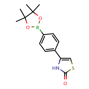 Chemical structure of 4-(4-(4,4,5,5-Tetramethyl-1,3,2-dioxaborolan-2-yl)phenyl)thiazol-2(3H)-one , CAS 2098427-56-4, AChemBlock AD272884