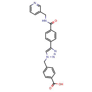 Chemical structure of 4-((4-(4-((Pyridin-3-ylmethyl)carbamoyl)phenyl)-1H-1,2,3-triazol-1-yl)methyl)benzoic acid , CAS 2138330-58-0, AChemBlock AD272891