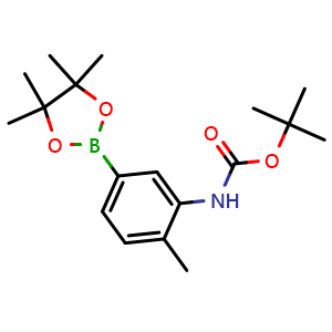Chemical structure of Tert-butyl (2-methyl-5-(4,4,5,5-tetramethyl-1,3,2-dioxaborolan-2-yl)phenyl)carbamate , CAS 2246630-64-6, AChemBlock AD272908
