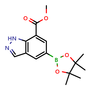 Chemical structure of Methyl 5-(4,4,5,5-tetramethyl-1,3,2-dioxaborolan-2-yl)-1H-indazole-7-carboxylate , CAS 2247451-32-5, AChemBlock AD272911