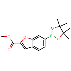 Chemical structure of Methyl 6-(4,4,5,5-tetramethyl-1,3,2-dioxaborolan-2-yl)benzofuran-2-carboxylate , CAS 2252151-12-3, AChemBlock AD272914