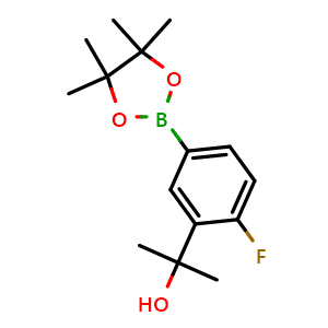 Chemical structure of 2-(2-Fluoro-5-(4,4,5,5-tetramethyl-1,3,2-dioxaborolan-2-yl)phenyl)propan-2-ol , CAS 2305880-70-8, AChemBlock AD272919