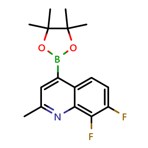 Chemical structure of 7,8-Difluoro-2-methyl-4-(4,4,5,5-tetramethyl-1,3,2-dioxaborolan-2-yl)quinoline , CAS 2396529-66-9, AChemBlock AD272930