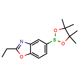Chemical structure of 2-Ethyl-5-(4,4,5,5-tetramethyl-1,3,2-dioxaborolan-2-yl)benzo[d]oxazole , CAS 2407810-34-6, AChemBlock AD272933